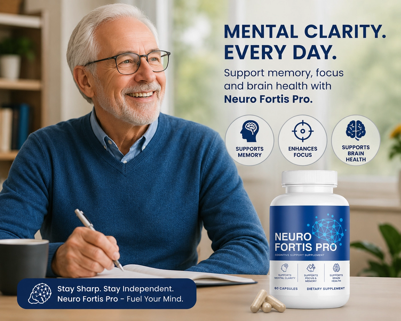 Senior man enjoying mental clarity with Neuro Fortis Pro