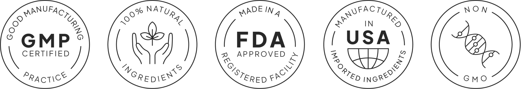 100% Natural, GMO Free, Antibiotic Free, Sugar Free, Made in USA Trust Badges